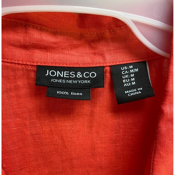 Jones & Co size M Coral red linen popover sleeveless shirt tunic cruise resort - Picture 8 of 8